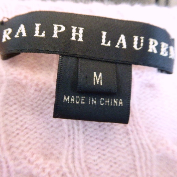 RALPH LAUREN BLACK LABEL CASHMERE pink CABLE  v neck Sweater M - Picture 5 of 5